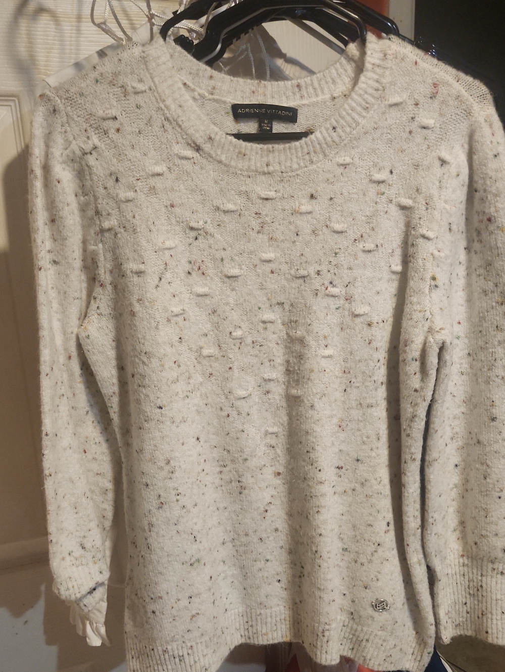 Adrienne Vittadini Cream Speckled Crewneck Sweater